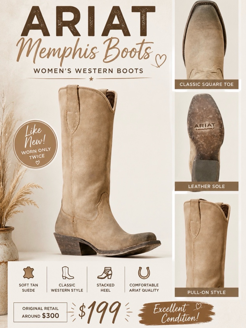 Ariat Women's Tan Suede Heeled Western Boots